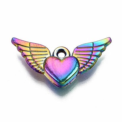 Rainbow Color Alloy Pendants, Cadmium Free & Lead Free, Heart with Wing