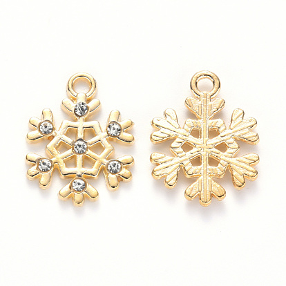 Alloy Pendants, with Crystal Rhinestone, for Christmas, Snowflake, Light Gold