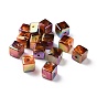 UV Plating Rainbow Iridescent Acrylic Beads, with Gold Foil, Cube