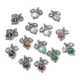 Gemstone Pendants, Dragon Charms, with Rack Plating Antique Silver Plated Brass Findings, Cadmium Free & Lead Free