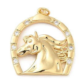 Rack Plating Brass Micro Pave Cubic Zirconia Pendants, Long-Lasting Plated, Cadmium Free & Lead Free, Horse