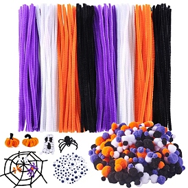 PandaHall Elite Halloween Theme DIY Doll Craft Kits, with Pom Pom Balls, Chenille Stem Tinsel Garland Craft Wire and Black & White Wiggle Googly Eyes Cabochons