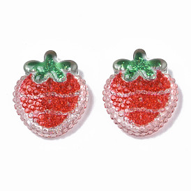 Autumn Theme Transparent Epoxy Resin Decoden Cabochons, with Glitter Powder, Strawberry
