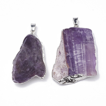 Natural Amethyst Pendants, with Iron Clasps, Mixed Shapes