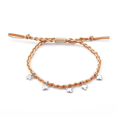 Bracelets de perles de nylon tressés réglables, avec 304 breloques en forme de croix en acier inoxydable, couleur inox