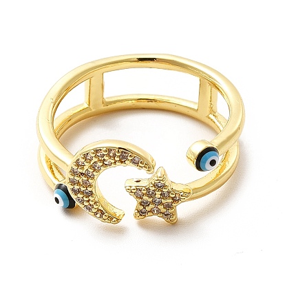 Кольцо-манжета с эмалью от сглаза и кубическим цирконием лунная звезда, украшения из латуни для женщин