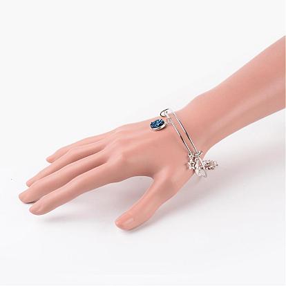 Adjustable Iron Bangles, with Resin Pendants and Alloy Charms, Sun, Moon and Star, 64mm
