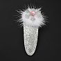 Christmas Snowflake Glitter Gretel Fabric with PU leather Snap Hair Clips, with Iron Clips and Mink Fur, Hair Accessorise for Girls