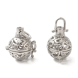 Rack Plating Brass Hollow Round Cage Pendants, For Chime Ball Pendant Necklaces Making