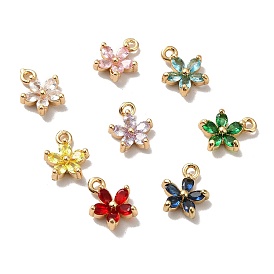 Brass Cubic Zirconia Flower Charms, Real 18K Gold Plated, Bauhinia Charm