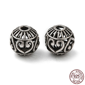 925 Sterling Silver Beads, Hollow Round with Heart