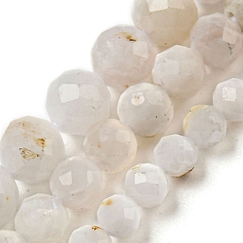 Natural Rainbow Moonstone Beads Strands, Faceted, Round