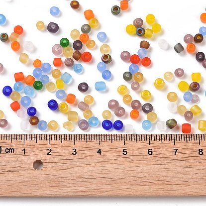 Frosted Colours Glass Seed Beads, Round Hole, Round