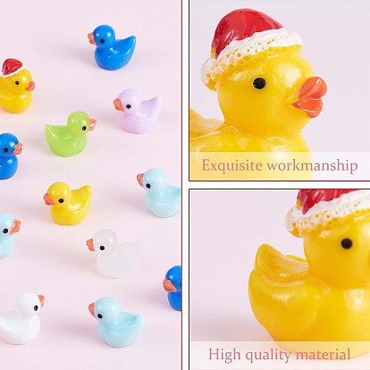 100Pcs Luminous Mini Ducks, Yellow and White Tiny Ducks, Christmas Hat Resin Duck, Mini Resin Animal for Fairy Garden, Miniature Landscape, Tabletop, Cake, Potted Plants Decor