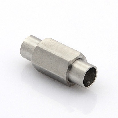 304 Stainless Steel Matte Surface Magnetic Clasps with Glue-in Ends, Hexagonal Prism