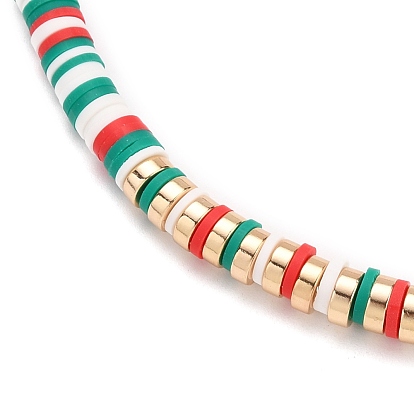 Ensembles de bijoux de perles heishi en argile polymère à la main, bracelet extensible et collier, avec des perles galvanoplastie hématite synthétiques non-magnétiques, 304 fermoirs à pince de homard en acier inoxydable et chaîne d'extension