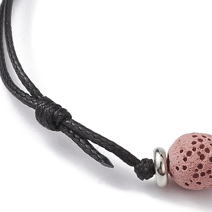 Bracelets de perles tressées rondes en pierre de lave naturelle teinte, bracelet réglable cordons polyester ciré