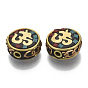 Handmade Indonesia Beads, with Brass Findings, Flat Round with Ohm, Golden