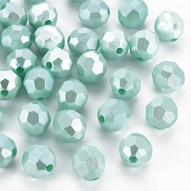 Perles acryliques opaques, facette, ronde