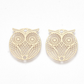 Brass Links Connectors, Etched Metal Embellishments, Owl