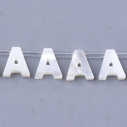 Perles de coquillage de mer naturelle, nacre blanche, perles percées, alphabet, lettre