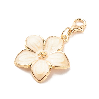 Alloy Enamel Flower Pendant Decorations, Lobster Clasp Charms, for Keychain, Purse, Backpack Ornament