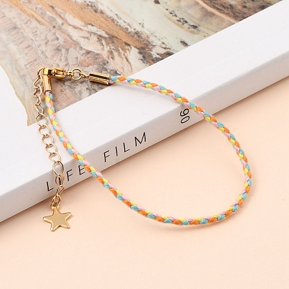 Cotton Braided Cord Bracelets, with Golden Plated 304 Stainless Steel Star Charms and Lobster Claw Clasps
