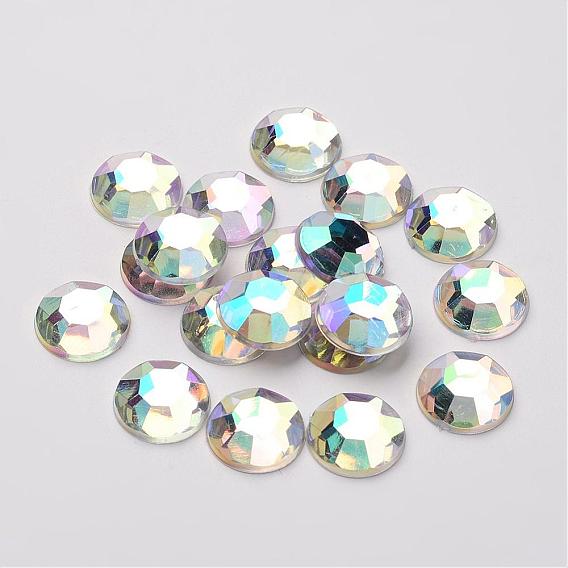 Transparent Acrylic Rhinestone Cabochons, Flat Back & Back Plated, Faceted, Half Round