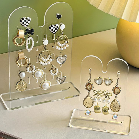 Soportes de exhibición de joyería de pendiente de acrílico transparente en forma de oreja de conejo, soporte organizador de pendientes