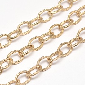 Electroplate Iron Cable Chains, Textured, Soldered, with Spool, Oval, Lead Free & Nickel Free, 12x9x2mm