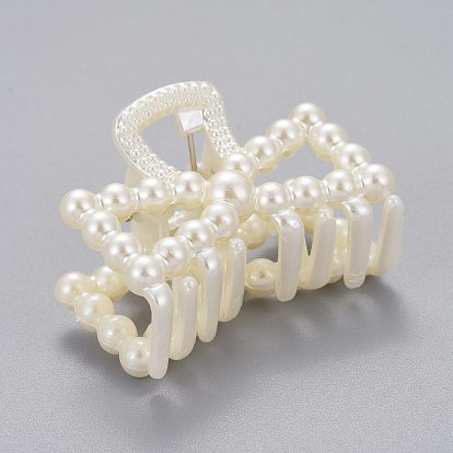Plastique de pinces à cheveux griffes, avec des perles d'imitation en plastique ABS et des apprêts en fer, bowknot