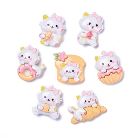 Opaque Cute Cat with Food Resin Decoden Cabochons, Mixed Shapes