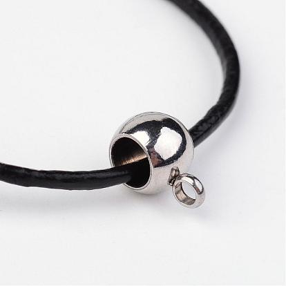 Cowhide Leather Cord Necklace Making, with Stainless Steel Beads