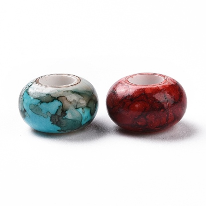 Perles européennes acryliques opaques peintes à la bombe, Perles avec un grand trou   , rondelle