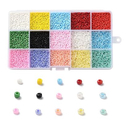 180g 15 couleurs perles de rocaille en verre, couleurs opaques, ronde