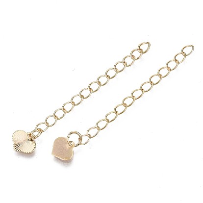 Brass Chain Extender, Cable Chain, Nickel Free, with Heart Shape Charms
