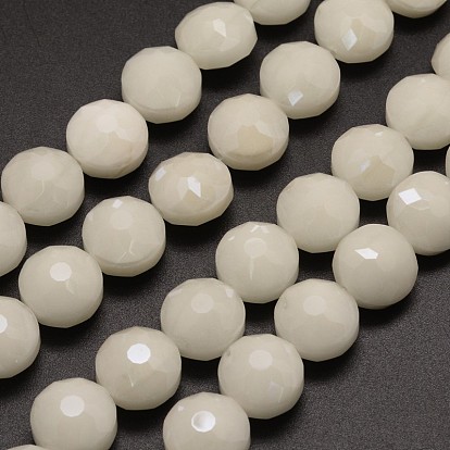 Perles en verre electroplate, perle plaquée lustre, plat rond à facettes