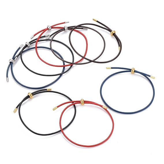 Bracelets coulissants réglables en cuir pu, avec 304 billes coulissantes en acier inoxydable et extrémité du cordon