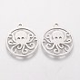 201 Stainless Steel Pendants, Flat Round with Octopus