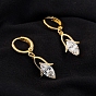 Серьги с серьгами с обручальным кольцом из настоящего золота 18 из позолоченной латуни с цирконием, 30x9 мм