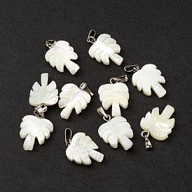Natural Trochid Shell/Trochus Shell Pendants, Coconut Tree Charms, with Platinum Tone Iron Snap on Bails