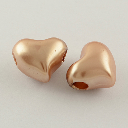 ABS Plastic Imitation Pearl Heart Beads, 19.5x23.5x16mm, Hole: 6mm, about 145pcs/500g