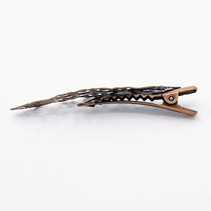 Iron Flat Alligator Hair Clip Findings, with Brass Tray, 56.5x16x10mm