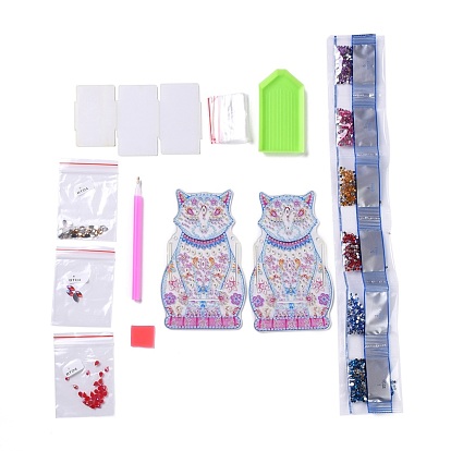 5d diy gato patrón animal diamante pintura lápiz portavasos adornos kits, con diamantes de imitación de la resina, pluma adhesiva, plato de bandeja, pegamento de arcilla y placa de acrílico