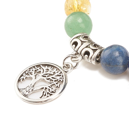3 pcs 3 bracelets extensibles en pierre de lave naturelle et mélange de pierres de style avec un mauvais œil au chalumeau, 7 bracelets chakra avec breloques arbre de vie en alliage pour femmes
