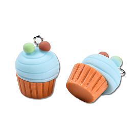 Opaque Resin Pendants, Imitation Food, with Platinum Plated Iron Loop, Cake