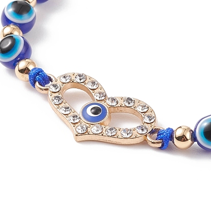 Resin Evil Eye Braided Bead Bracelet, Crystal Rhinestone Link Bracelet for Women