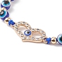 Resin Evil Eye Braided Bead Bracelet, Crystal Rhinestone Link Bracelet for Women