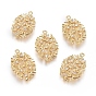 Brass Micro Pave Cubic Zirconia Pendants, Long-Lasting Plated, Oval with Branches and Leaves, Real 18K Gold Plated