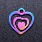 Placage ionique (ip) 201 breloques en filigrane en acier inoxydable, coeur avec le coeur